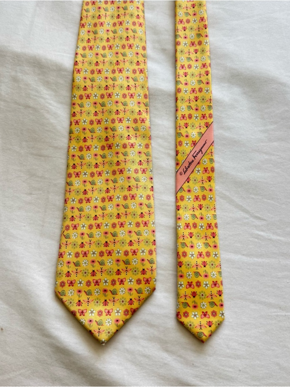 Salvador Ferragamo Yellow Floral butterfly Pattern Men's Tie